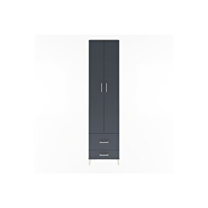 Arges Dolap 4 Raflı 2 Çekmeceli 2 Kapaklı 60x30x243 Antrasit-antrasit