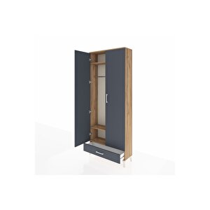 Arges Dolap 3 Raflı Tek Çekmeceli Tek Askılı 88x30x221 Çam-antrasit