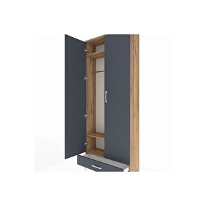 Arges Dolap 3 Raflı Tek Çekmeceli Tek Askılı 88x30x221 Çam-antrasit