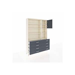 Arges Gardrop 8 Raflı 8 Çekmeceli Tek Kapaklı  132x30x195 Aytaşı-antrasit