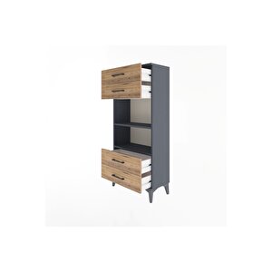 Arges Dolap 2 Raflı 4 Çekmeceli 60x30x134 Antrasit-çam