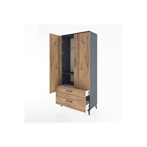 Hyperion Dolap 2 Raflı 2 Çekmeceli Tek Askılı 88x44x195 Antrasit-çam