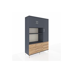 Hyperion Dolap 7 Raflı 5 Çekmeceli 3 Kapaklı 132x44x195 Antrasit-antrasit/çam