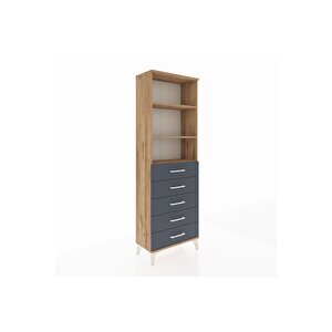 Arges Dolap 3 Raflı 5 Çekmeceli 60x30x182 Çam-antrasit