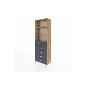 Arges Dolap 3 Raflı 5 Çekmeceli 60x30x182 Çam-antrasit