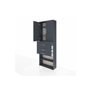 Arges Dolap 4 Raflı 3 Çekmeceli 2 Kapaklı 88x30x243 Antrasit-antrasit
