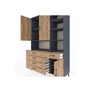 Hyperion Gardrop 8 Raflı 5 Çekmeceli 3 Kapaklı 132x44x195 Antrasit-çam