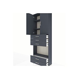 Arges Dolap 4 Raflı 5 Çekmeceli 2 Kapaklı 88x30x243 Antrasit-antrasit
