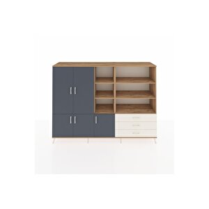 Hyperion Dolap 11 Raflı 3 Çekmeceli 5 Kapaklı 220x44x163 Çam-antrasit/aytaşı