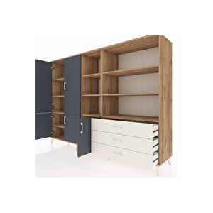 Hyperion Dolap 11 Raflı 3 Çekmeceli 5 Kapaklı 220x44x163 Çam-antrasit/aytaşı