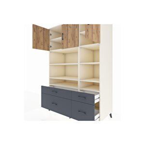 Kronos Dolap 10 Raflı 4 Çekmeceli 3 Kapaklı 132x59x195 Aytaşı-çam/antrasit