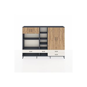 Arges Dolap 12 Raflı 4 Çekmeceli 4 Kapaklı 220x30x163 Antrasit-çam/aytaşı