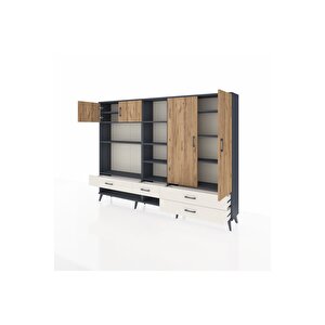 Arges Dolap 12 Raflı 4 Çekmeceli 4 Kapaklı 220x30x163 Antrasit-çam/aytaşı