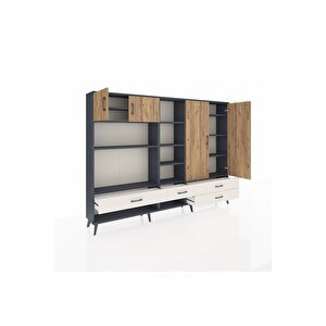 Arges Dolap 12 Raflı 4 Çekmeceli 4 Kapaklı 220x30x163 Antrasit-çam/aytaşı