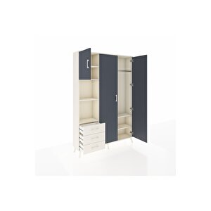 Arges Dolap 6 Raflı 3 Çekmeceli Tek Askılı 132x30x195 Aytaşı-antrasit/aytaşı