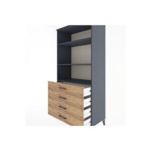 Hyperion Dolap 3 Raflı 4 Çekmeceli 88x44x182 Antrasit-çam