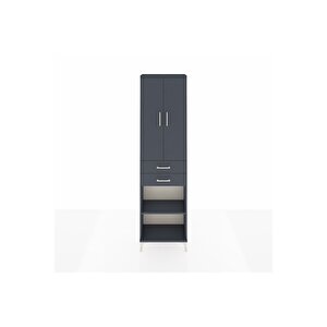 Arges Dolap 3 Raflı 2 Çekmeceli Tek Askılı 60x30x221 Antrasit-antrasit