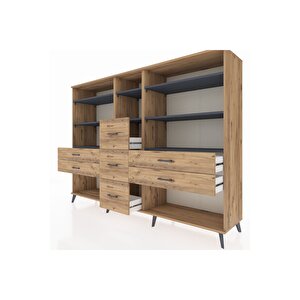 Hyperion Dolap 8 Raflı 7 Çekmeceli  220x44x163 Çam-antrasit/çam