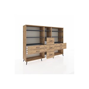 Hyperion Dolap 8 Raflı 7 Çekmeceli  220x44x163 Çam-antrasit/çam