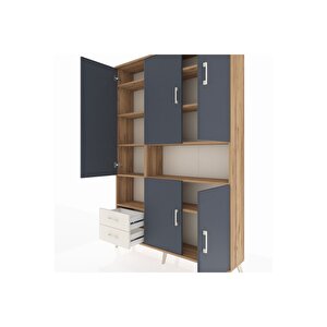 Arges Dolap 10 Raflı 2 Çekmeceli 5 Kapaklı 132x30x195 Çam-antrasit/aytaşı