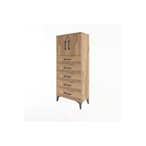 Arges Dolap Tek Raflı 4 Çekmeceli 2 Kapaklı 60x30x134 Çam-çam