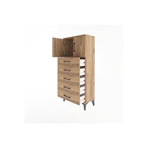 Arges Dolap Tek Raflı 4 Çekmeceli 2 Kapaklı 60x30x134 Çam-çam