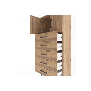 Arges Dolap Tek Raflı 4 Çekmeceli 2 Kapaklı 60x30x134 Çam-çam