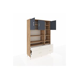 Hyperion Dolap 10 Raflı 4 Çekmeceli 3 Kapaklı 132x44x195 Çam-antrasit/aytaşı