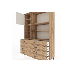Hyperion Dolap 7 Raflı 8 Çekmeceli Tek Kapaklı  132x44x195 Çam-aytaşı/çam