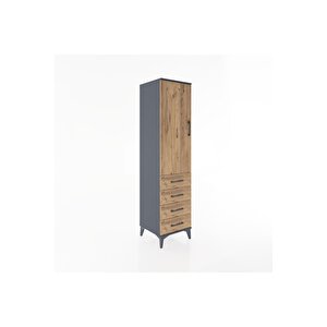 Hyperion Dolap Tek Raflı 4 Çekmeceli Tek Askılı 44x44x182 Antrasit-çam