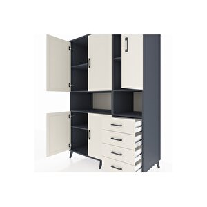 Kronos Dolap 7 Raflı 4 Çekmeceli 5 Kapaklı 132x59x195 Antrasit-aytaşı/aytaşı