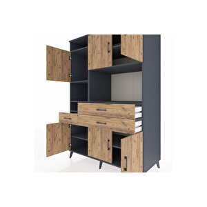 Kronos Dolap 9 Raflı 3 Çekmeceli 6 Kapaklı 132x59x195 Antrasit-çam/çam