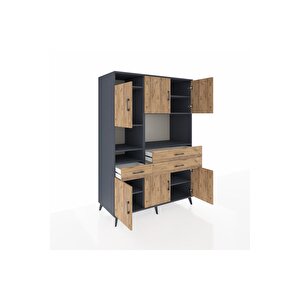 Kronos Dolap 9 Raflı 3 Çekmeceli 6 Kapaklı 132x59x195 Antrasit-çam/çam