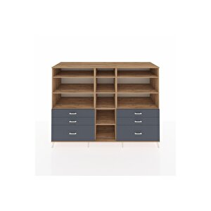 Kronos Dolap 10 Raflı 6 Çekmeceli  220x59x163 Çam-çam/antrasit