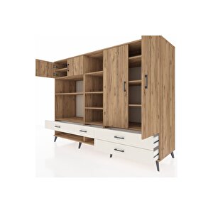 Kronos Dolap 12 Raflı 4 Çekmeceli 4 Kapaklı 220x59x163 Çam-çam/aytaşı