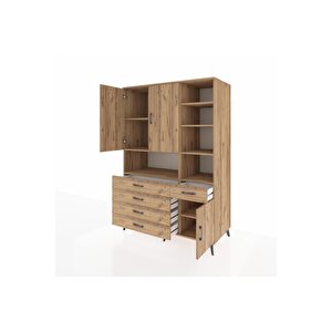 Kronos Dolap 8 Raflı 5 Çekmeceli 3 Kapaklı 132x59x195 Çam-çam/çam