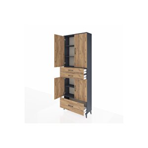 Arges Dolap 5 Raflı 3 Çekmeceli 4 Kapaklı 88x30x243 Antrasit-çam