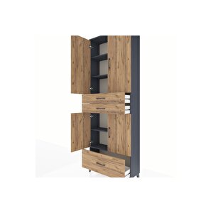 Arges Dolap 5 Raflı 3 Çekmeceli 4 Kapaklı 88x30x243 Antrasit-çam