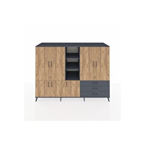 Kronos Dolap 11 Raflı 3 Çekmeceli 7 Kapaklı 220x59x163 Antrasit-çam/antrasit