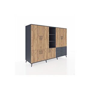 Kronos Dolap 11 Raflı 3 Çekmeceli 7 Kapaklı 220x59x163 Antrasit-çam/antrasit