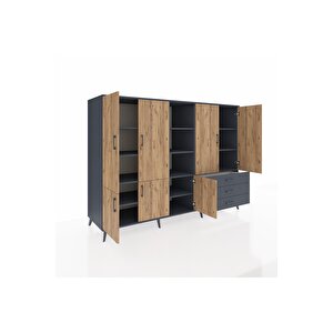 Kronos Dolap 11 Raflı 3 Çekmeceli 7 Kapaklı 220x59x163 Antrasit-çam/antrasit