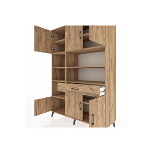 Hyperion Gardrop 10 Raflı Tek Çekmeceli 6 Kapaklı 132x44x195 Çam-çam