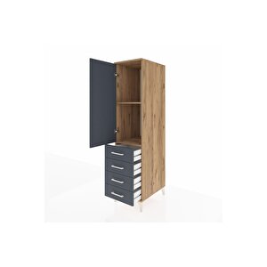 Kronos Dolap 2 Raflı 4 Çekmeceli Tek Kapaklı 44x59x182 Çam-antrasit