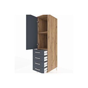 Kronos Dolap 2 Raflı 4 Çekmeceli Tek Kapaklı 44x59x182 Çam-antrasit