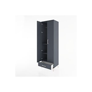 Hyperion Dolap 3 Raflı Tek Çekmeceli Tek Askılı 60x44x195 Antrasit-antrasit