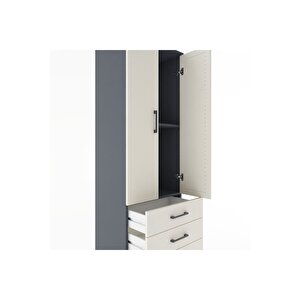 Hyperion Dolap 2 Raflı 3 Çekmeceli 2 Kapaklı 60x44x182 Antrasit-aytaşı