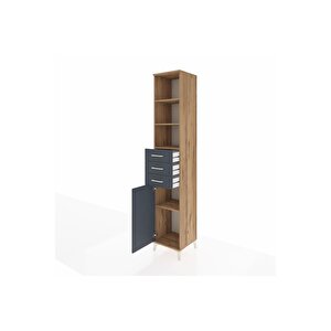 Hyperion Dolap 4 Raflı 3 Çekmeceli Tek Kapaklı 44x44x243 Çam-antrasit