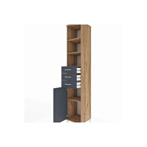 Hyperion Dolap 4 Raflı 3 Çekmeceli Tek Kapaklı 44x44x243 Çam-antrasit