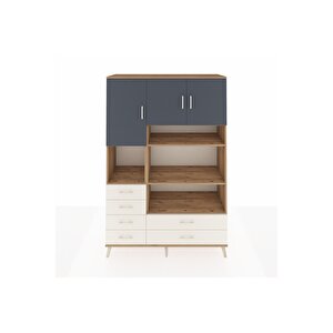 Hyperion Dolap 9 Raflı 6 Çekmeceli 3 Kapaklı 132x44x195 Çam-antrasit/aytaşı