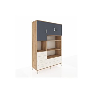 Hyperion Dolap 9 Raflı 6 Çekmeceli 3 Kapaklı 132x44x195 Çam-antrasit/aytaşı